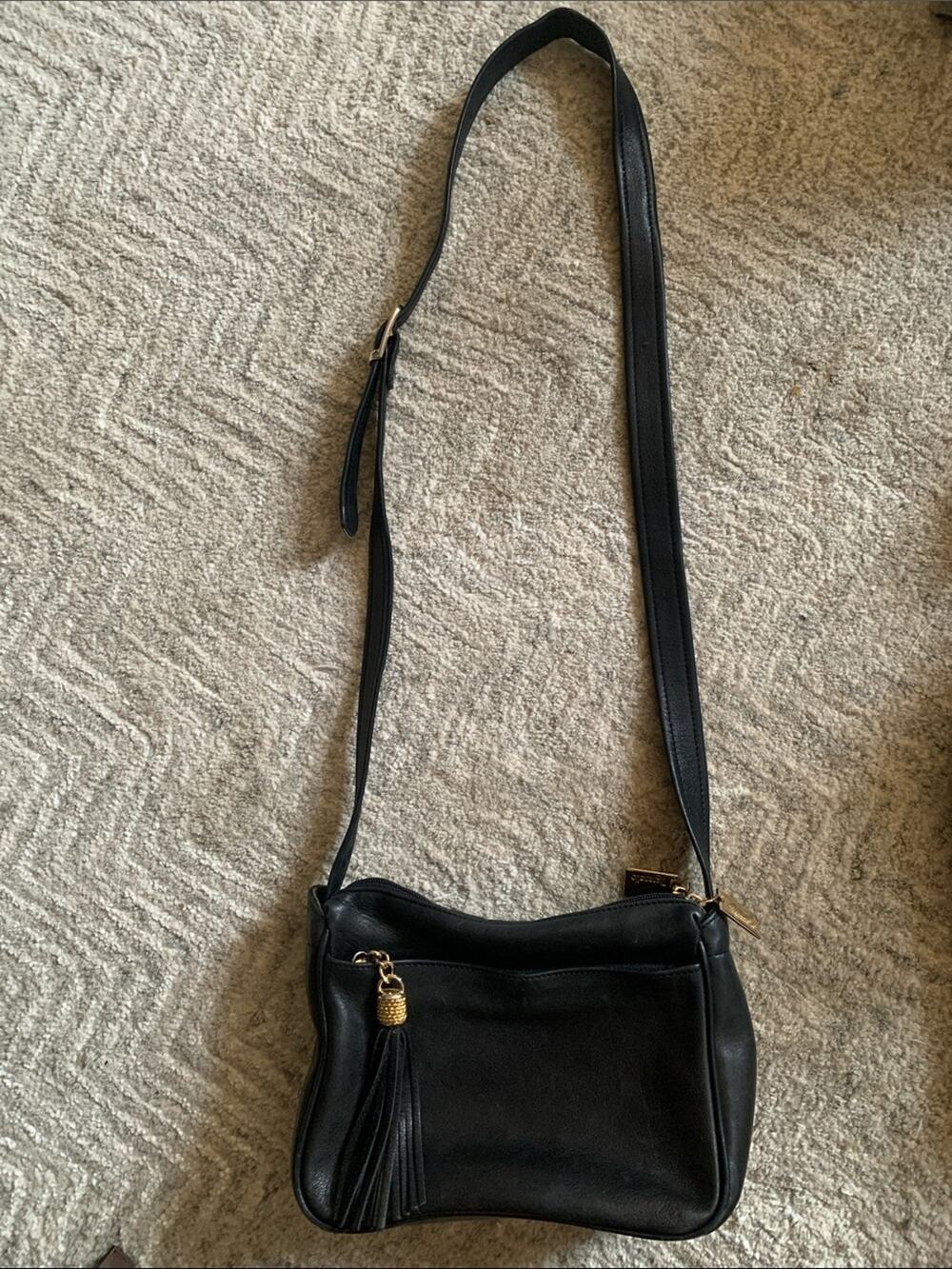 Tiganello Black Leather Crossbody Bag with Tassel